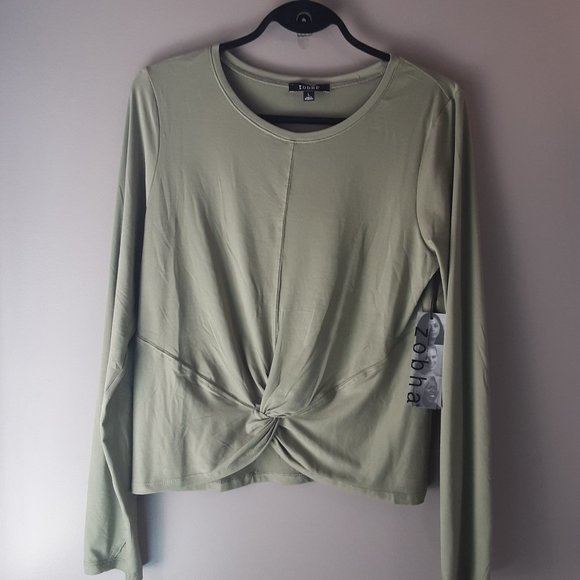 Zobha Laura Oil Green Long Sleeve Twist Top Thumb Holes, Large - Picture 1 of 12